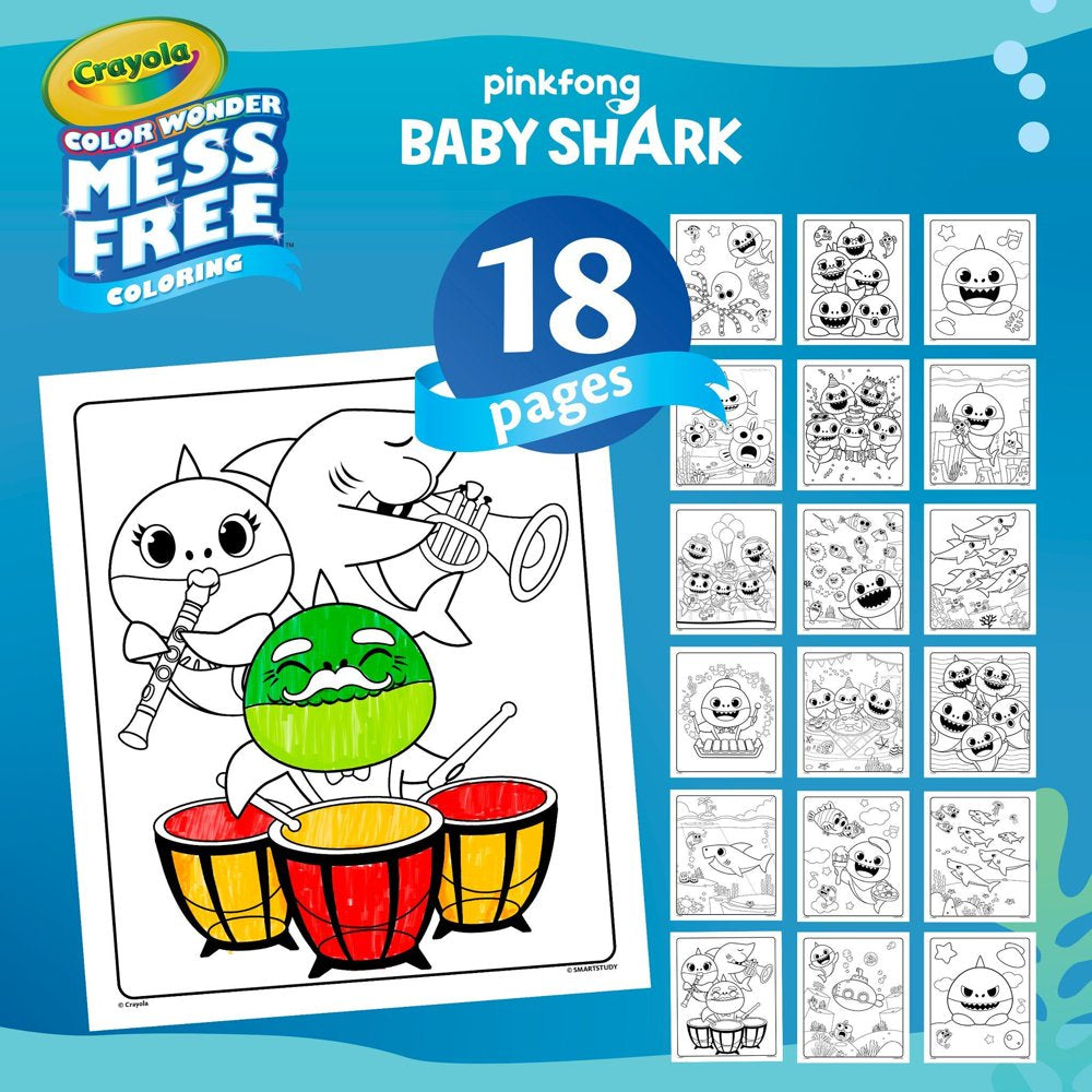 Crayola Color Wonder Mess Free Baby Shark Coloring Set, Toddler School Supplies, 23 Pcs, Beginner Unisex Child