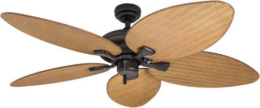 Honeywell Palm Valley 52" Bronze Tropical Ceiling Fan with 5 Palm Blades, 4 Arm Light Kit, Pull Chains & Reverse Airflow