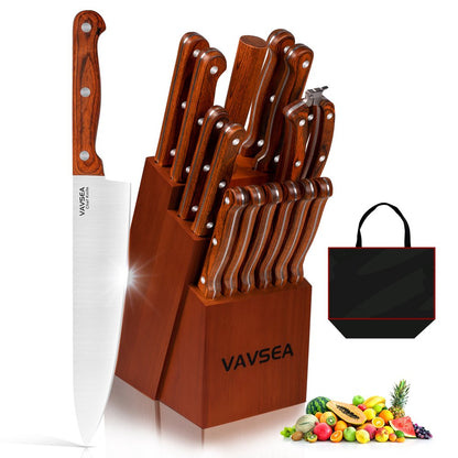 VAVSEA Knife Block Set, 16 Pieces Kitchen Knife Set with Block, Stainless Steel Knife Set for Best Gift, Home