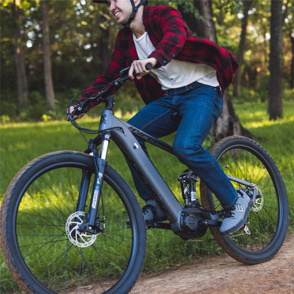 Hyper Bicycles E-Ride 29" 36V Electric Mountain Bike for Adults, Pedal-Assist, 250W Mid-Drive E-Bike Motor, Grey