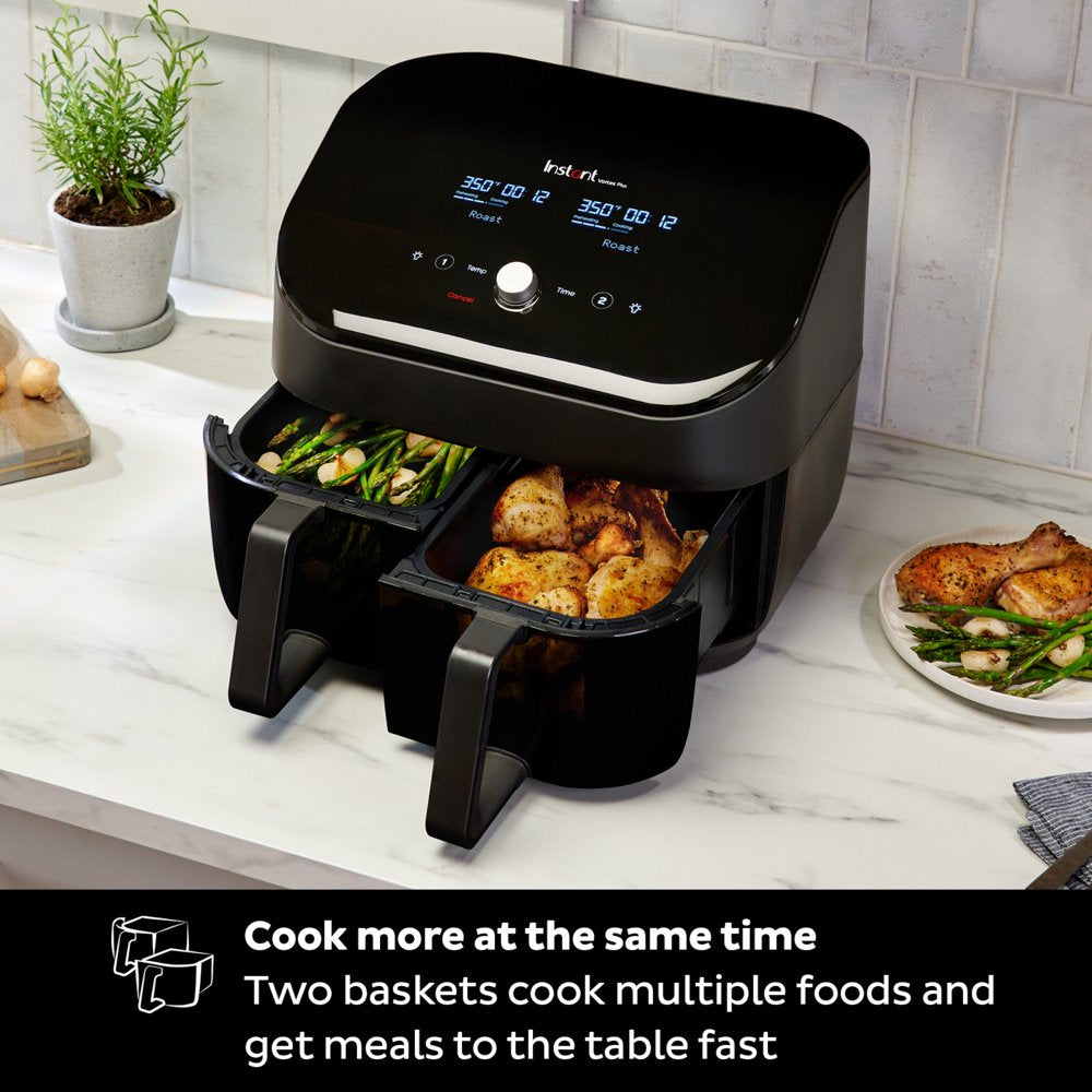 Instant 8-Quart Vortex plus 2-Basket Air Fryer Oven, Black - Clearcook Windows, Digital Touchscreen