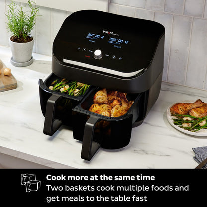 Instant 8-Quart Vortex plus 2-Basket Air Fryer Oven, Black - Clearcook Windows, Digital Touchscreen