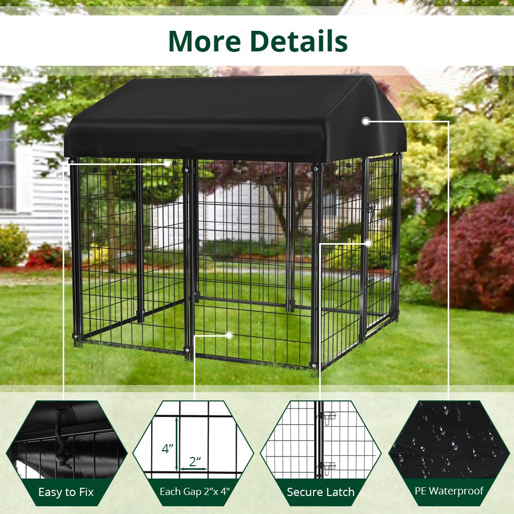 PawGiant Large Outdoor Dog Kennel, 4ft x 4.2ft x 4.5ft Fence with UV-Resistant Oxford Cloth Roof & Secure