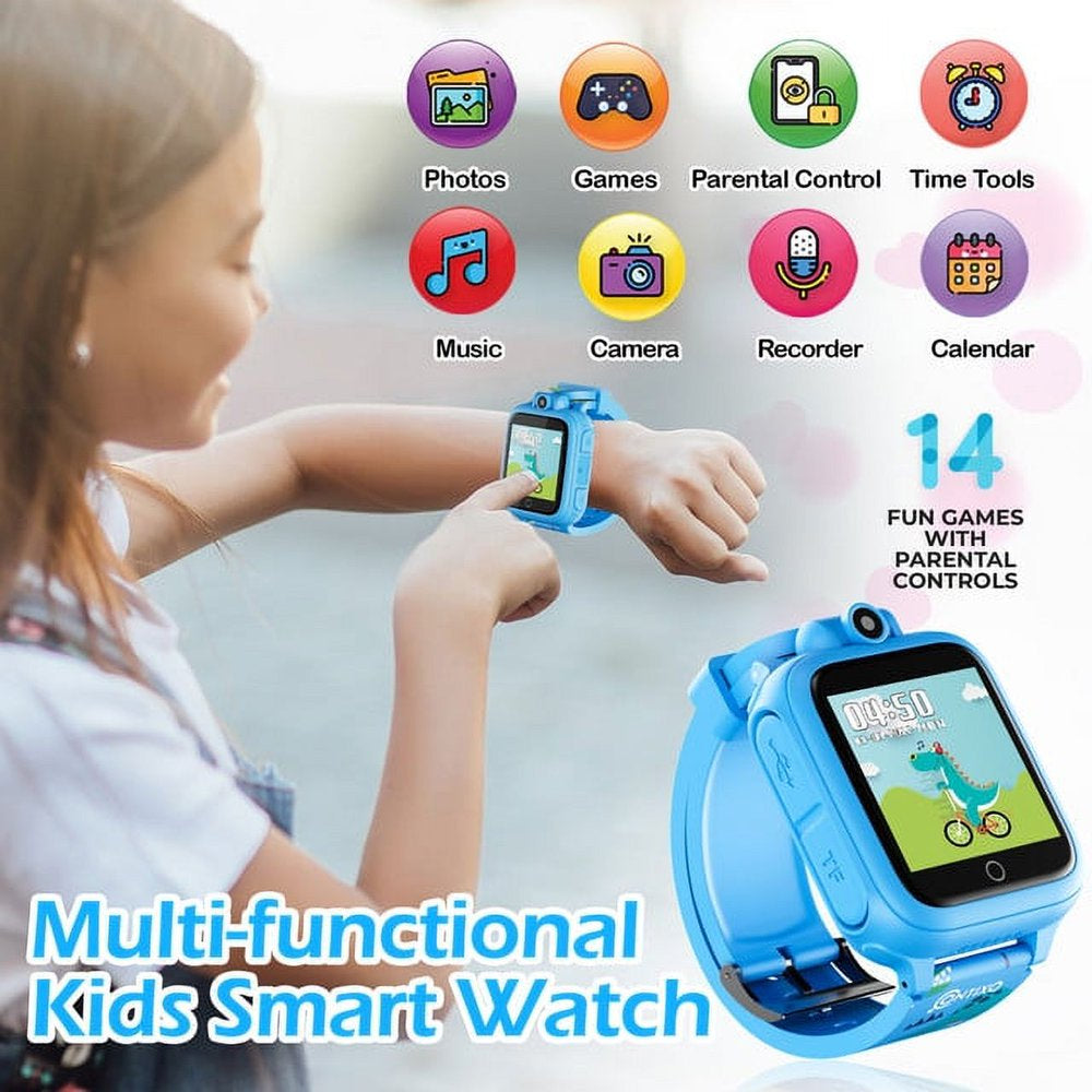 Contixo Smart Watch for Kids, Aged 3-12 Years old - HD Touch Screen with Camera and Games - Blue