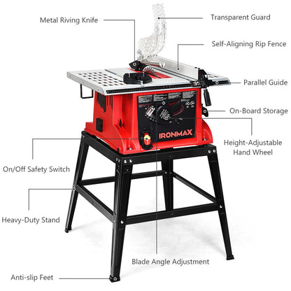  10''Saw Electric Cutting Aluminum Tabletop Woodworking w/Stand