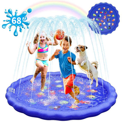  Splash Pad Sprinkler for Kids Toddlers 68" Splash Water Pad,Outdoor Swimming Pool Splash Play Mat Water Toys for Children for Fun Games Learning Blue