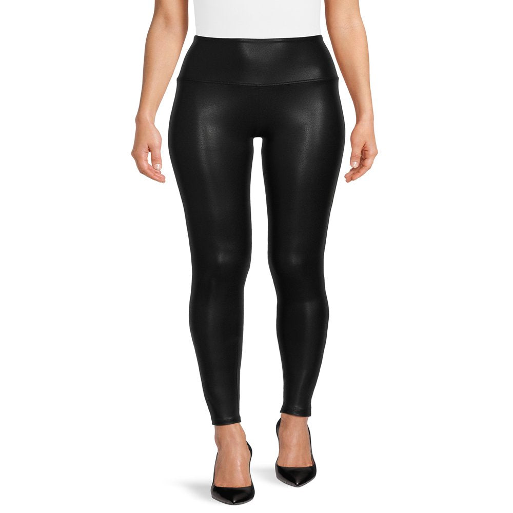  Women's High Rise Ankle Length Faux Leather Leggings, 28" Inseam, 2-Pack, Sizes XS-XXXL