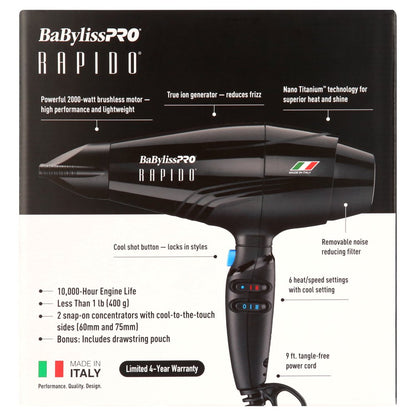 BaBylissPRO Ferrari Rapido Hair Dryer 2000 Watts +Travel Pouch