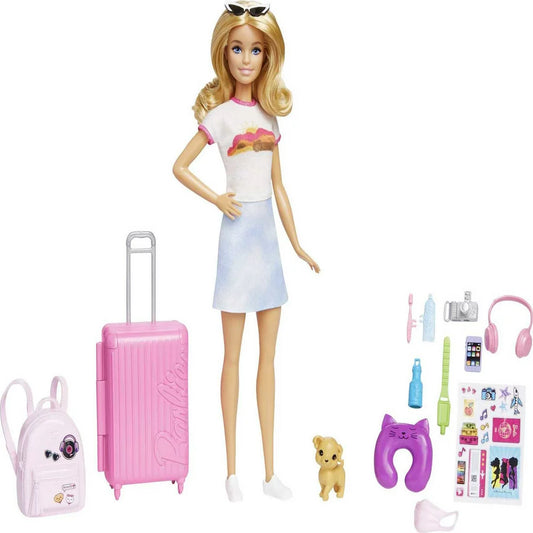 Barbie Malibu Doll & 10+ Accessories, Travel Set with Pink Working Suitcase, Blonde Fashion Doll