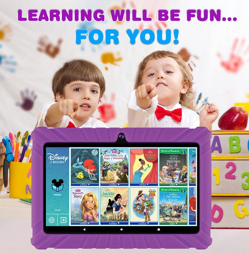 Contixo 7" Android Kids Tablet 32GB, Includes 50+ Disney Storybooks & Stickers, Kid-Proof Case, (2023 Model) - Purple