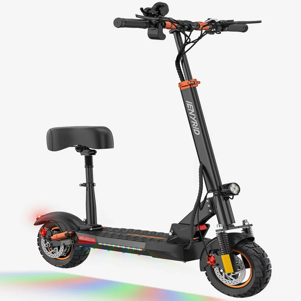 iENYRID 16Ah 800W Adults Electric Scooter with Removable Seat, 10" Off-road Pneumatic Tires, 3 Speeds 30 MPH Max, 32 Miles Range Folding Electric Scooter 350lbs Weight Limit Black