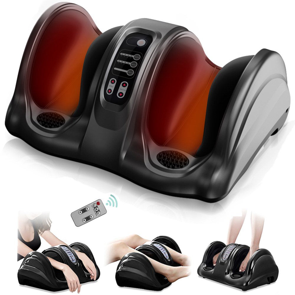 Binecer Foot Massager Machine with Heat, Shiatsu Foot Massager for Circulation and Pain Relief, 5-in-1 Deep Kneading Rolling Scraping Massage for Calf Leg Arm, Remote Control