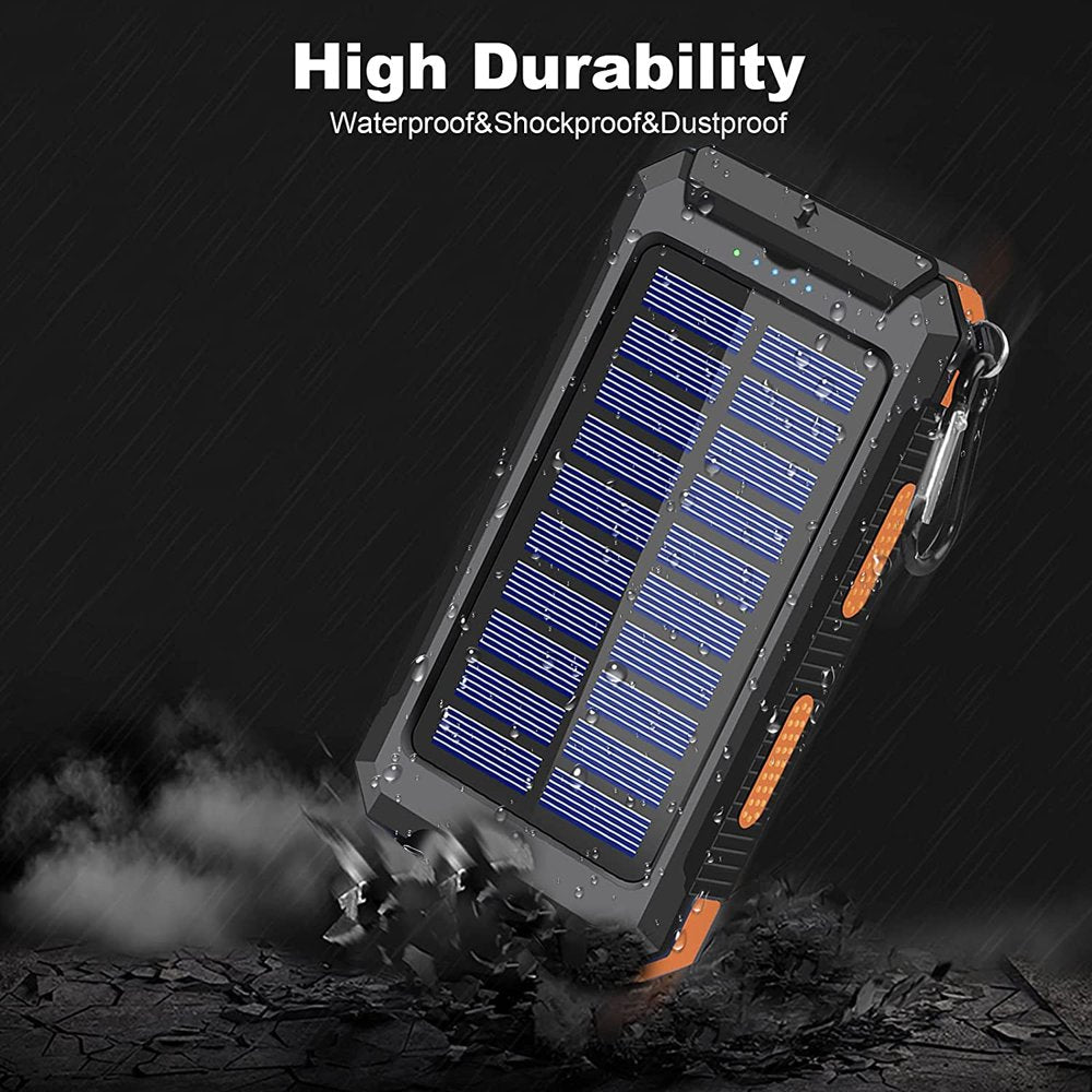 20000mAh Solar Charger for Cell Phone iPhone, Portable Solar Power Bank with Dual 5V USB Ports, 2 LED Light Flashlight, Compass Battery Pack for Outdoor Camping Hiking(Orange)