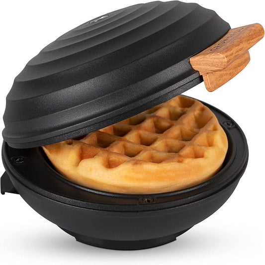 CROWNFUL Mini Waffle Maker Machine, 4 Inches Portable Small Compact Design, Non-Stick, Black