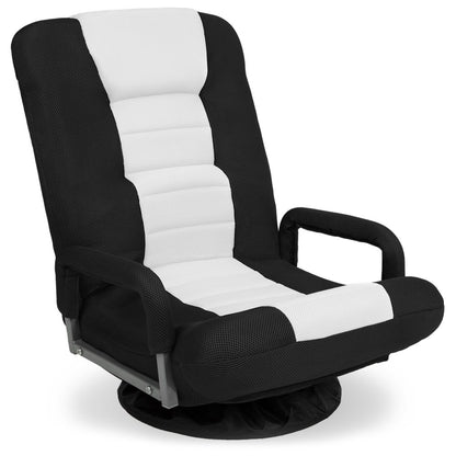 Best Choice Products 360-Degree Swivel Gaming Floor Chair w/ Armrest Handles, Foldable Adjustable Back - Black/White