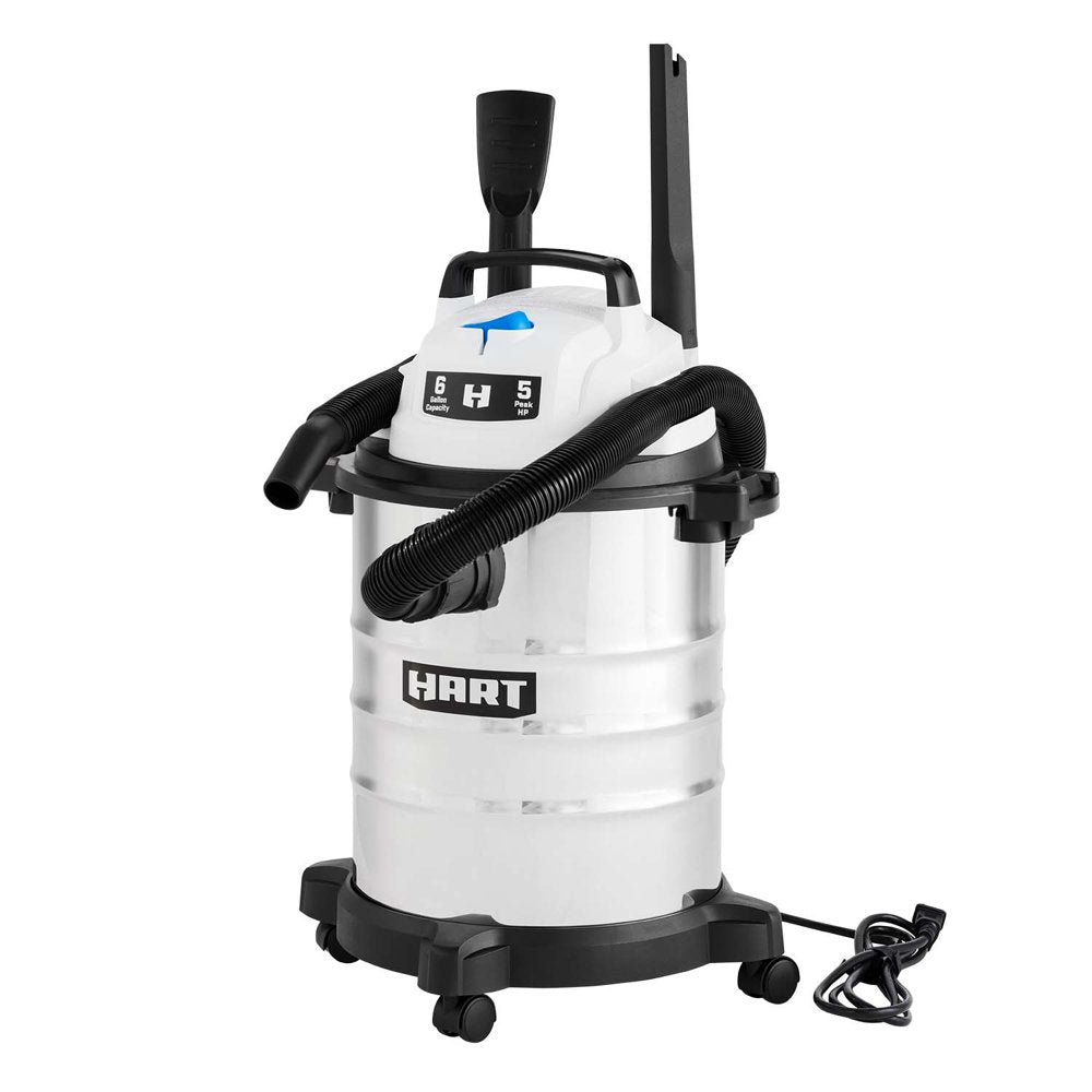 HART 6 Gallon 5 Peak HP Stainless Steel Wet/Dry Vacuum with Bonus Car Cleaning Kit, New