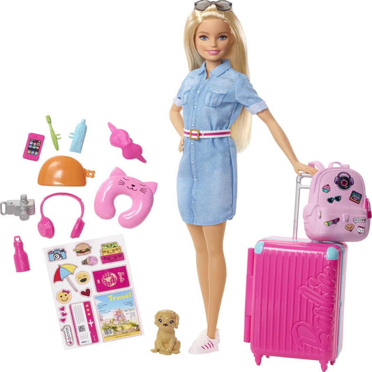 Barbie Dreamhouse Adventures Travel Doll & 10+ Accessories, Working Suitcase, Blonde Fashion Doll