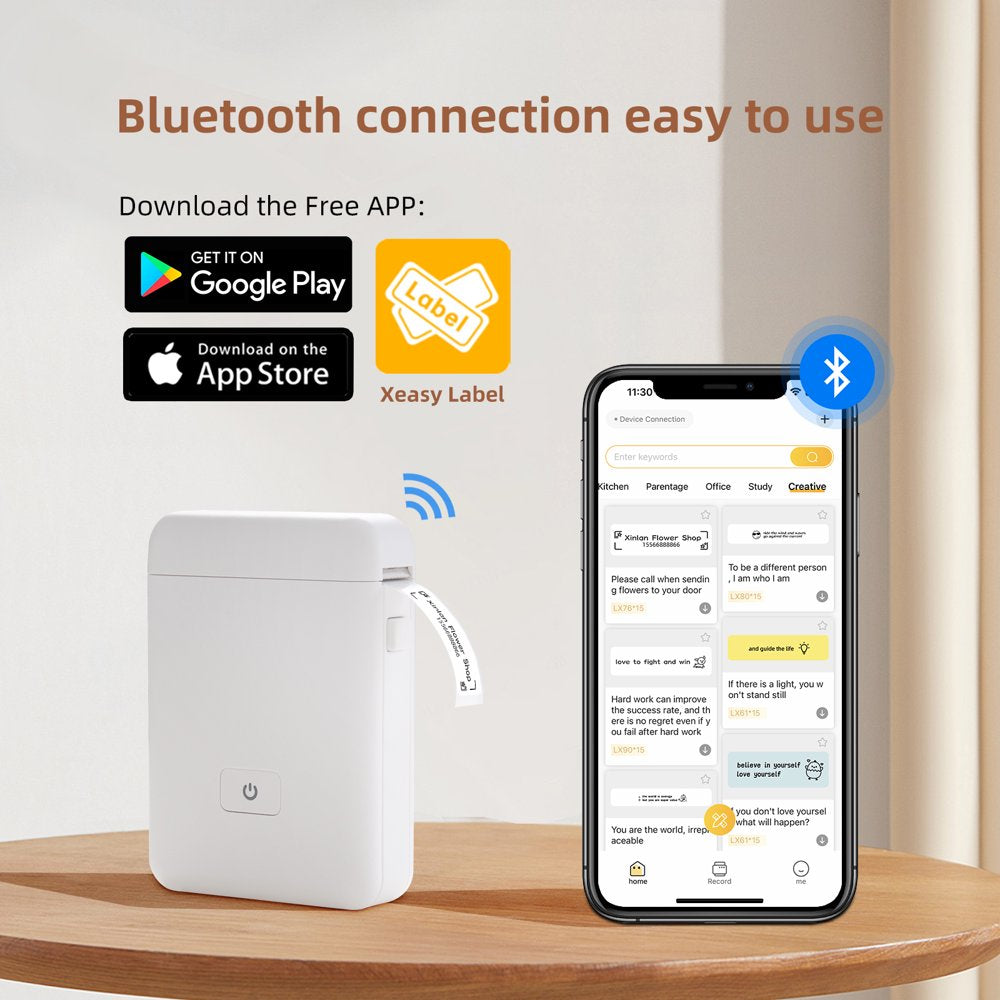 VRETTI HP2 Label Maker Machine with Tape, Portable Bluetooth Label Printer, Small Sticker Printing Machine Compatible with iOS + Android,Easy to Use Inkless Rechargeable heat for Home Office