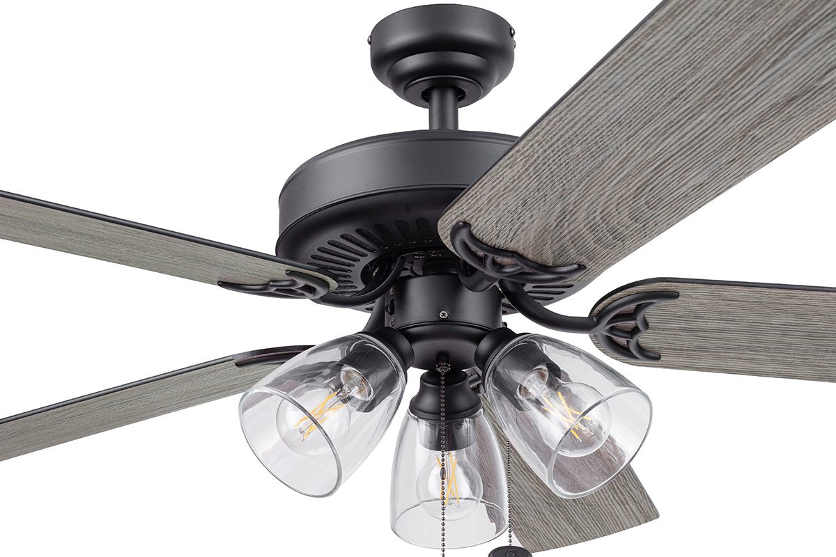 Better Homes & Gardens 52" Matte Black Ceiling Fan with Light, 5 Blades, Pull Chains & Reverse Airflow