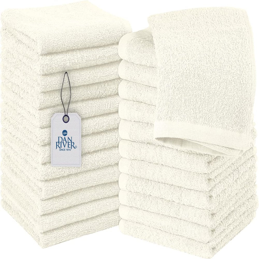 DAN RIVER 100% Cotton Washcloths 24 Pack |Washcloths for Face Soft| Cotton Washcloths Bulk| Essential Wash Cloths for Bathroom| Face Towels Gray| Washcloths 12X12 In| 400 GSM |Face Towel Pack of 24