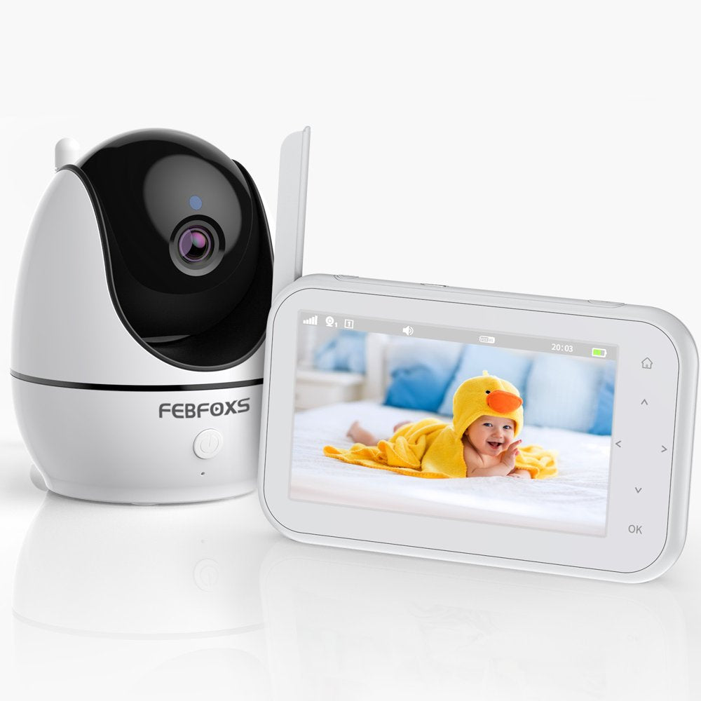 FEBFOXS 1080P Baby Monitor with Camera and Audio, 4.3" LCD Display Video Baby Monitor with Pan & Tilt & Zoom, Two-Way Talk, Auto Night Vision, VOX Mode, Temperature Sensor, No Wifi