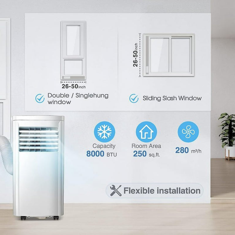 AGLUCKY Portable Air Conditioner, Cools 200Sq. Ft, 24H Timer, Quiet Operation,Window Fan, 2 Fan Speed for Bedroom Office Home