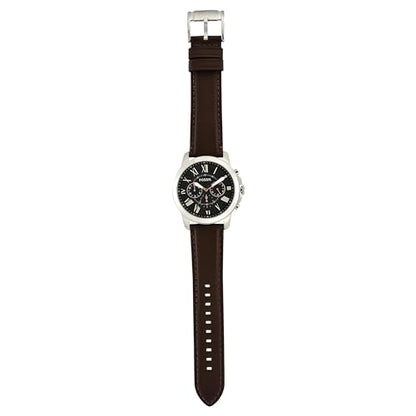 Fossil Men's Grant Quartz Stainless Steel and Leather Chronograph Watch, Color: Silver, Brown (Model: FS4813)