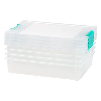 IRIS USA 4Pack 6qt Large Clear Plastic Storage Container Clip Box with Latching Lids, Blue