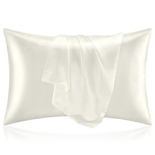 BEDELITE Satin Silk Pillowcase for Hair and Skin, Ivory Pillow Cases Standard Size Set of 2 Pack, Super Soft Pillow Case with Envelope Closure (20x26 Inches)