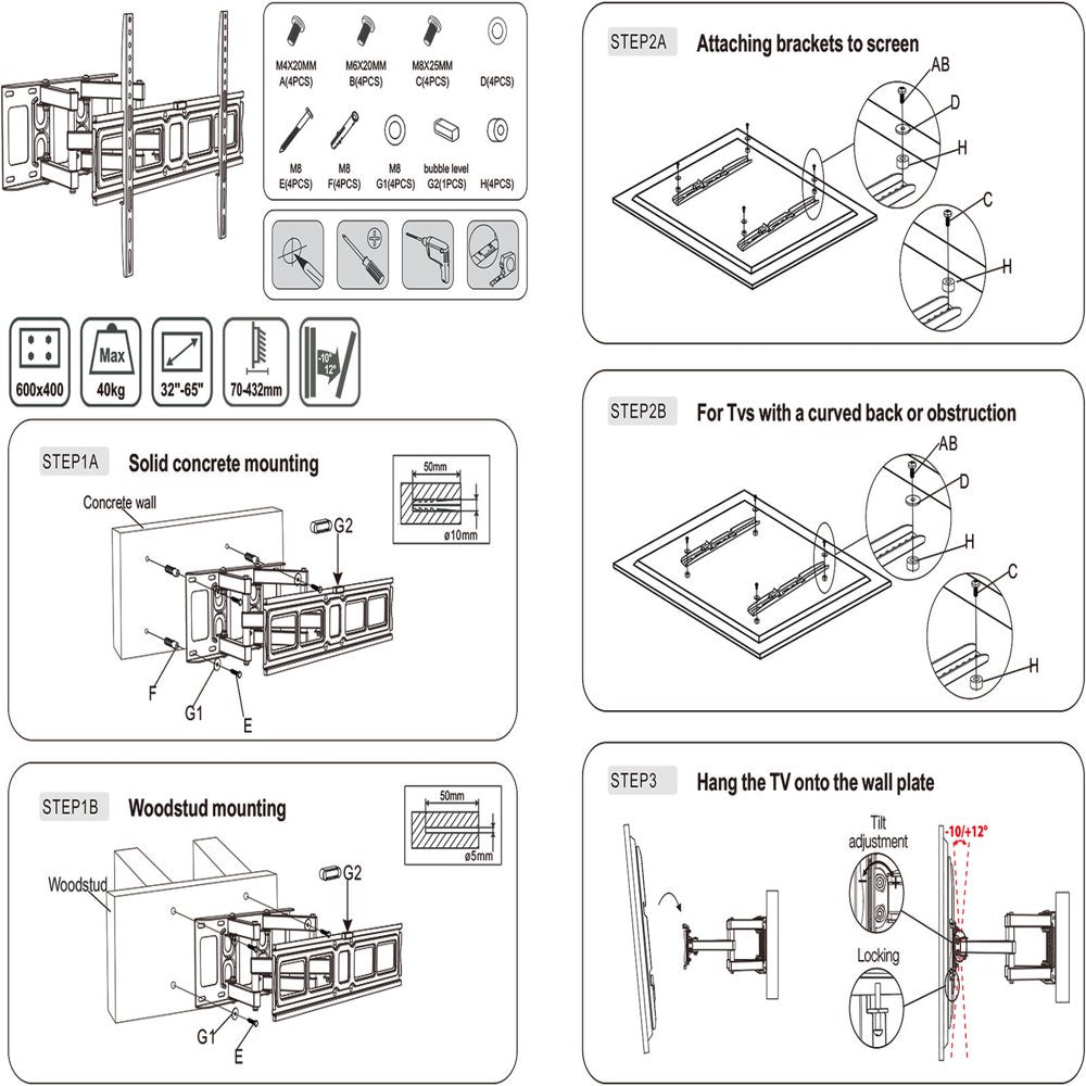 UBesGoo 32-70" Full Motion LCD LED Plasma Flat TV Wall Mount Bracket 55 60 65 70"