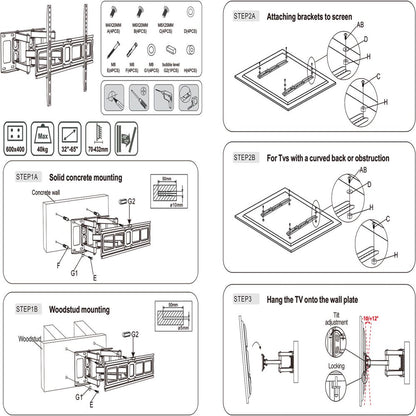 UBesGoo 32-70" Full Motion LCD LED Plasma Flat TV Wall Mount Bracket 55 60 65 70"