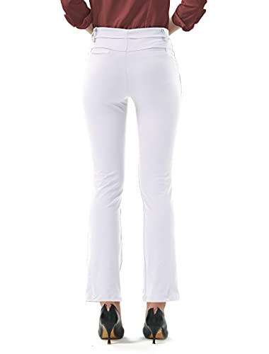 Keolorn Dress Pants Bootcut Yoga Pants for Women with Pockets High Waisted Workout Pants for Women Pull on Stretch Trousers（White,M）