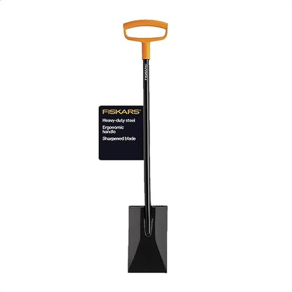 Fiskars Square Garden Spade Shovel - Steel Flat Shovel with 48" D-Handle - Heavy Duty Garden Tool for Digging, Lawn Edging, and Weed Removal - Black/Orange