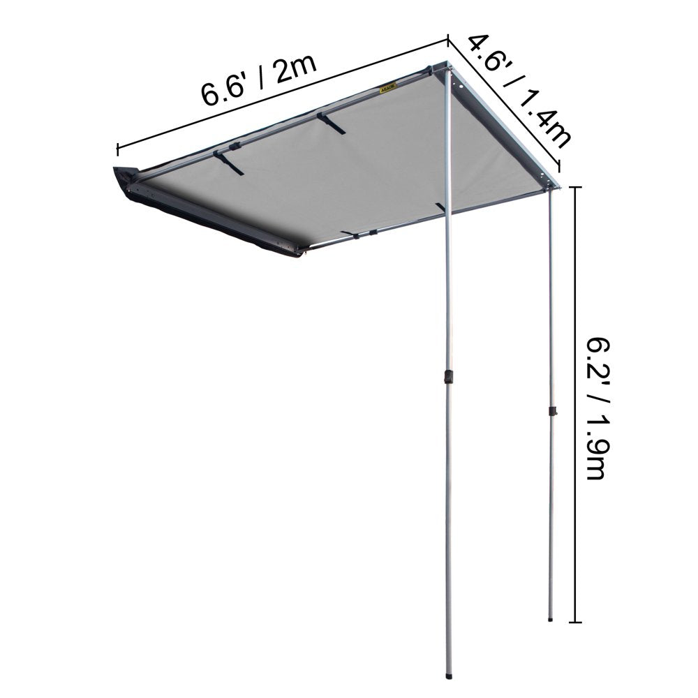  Car Side Awning, 4.6'x6.6', Pull-Out Retractable Vehicle Awning Waterproof UV50+, Telescoping Poles Trailer Sunshade Rooftop Tent w/ Carry Bag for Jeep/SUV/Truck/Van Outdoor Camping Travel, Grey