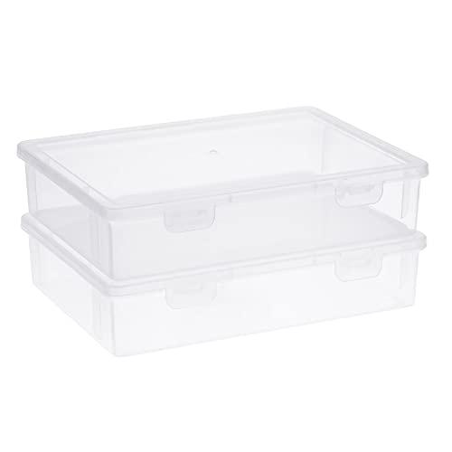 BTSKY Clear Plastic Storage Box with Flap Lid, Multipurpose Craft Organizers and Storage Box Art Supply Storage Organizer Plastic Sewing Box for Beads Pencils Notebooks, 2 Pack Small