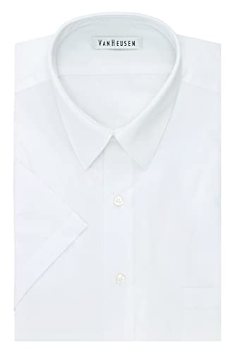 Van Heusen Men's Size FIT Short Sleeve Dress Shirts Poplin Solid (Big and Tall), White, 18.5" Neck