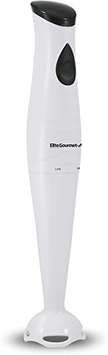 Elite Gourmet EHB-2425X Electric Immersion Hand Blender, Mixer, Chopper, 1-Touch Control Multi Purpose Electric Immersion Stick, Mixer, Chopper, 150 Watts, For Soups, Sauces, Baby Food, White