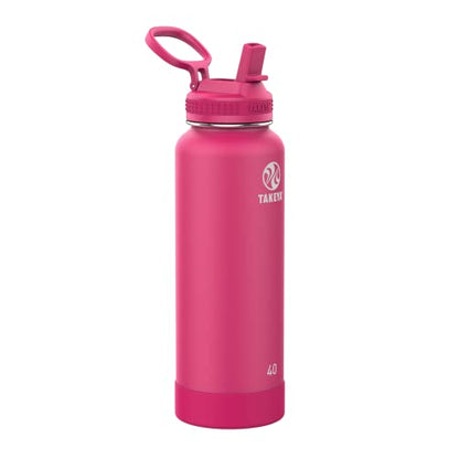 Takeya CP Signature Pickleball Stainless Steel Insulated Water Bottle with Choice of Lid, Backspin Pink