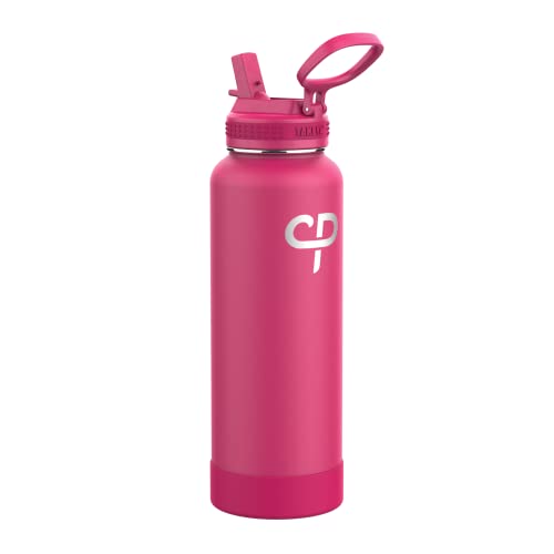 Takeya CP Signature Pickleball Stainless Steel Insulated Water Bottle with Choice of Lid, Backspin Pink