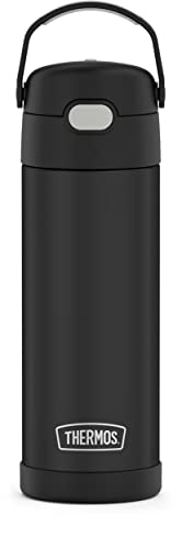 THERMOS FUNTAINER 16 Ounce Stainless Steel Vacuum Insulated Bottle with Wide Spout Lid, Black Matte