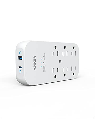 Anker Outlet Extender and USB Wall Charger, 6 Outlets and 2 USB Ports, 20W USB C Power Delivery High-Speed Charging iPhone 12/ iPhone 12 Pro, Multi-Plug for College Dorm Rooms, Home, and Office