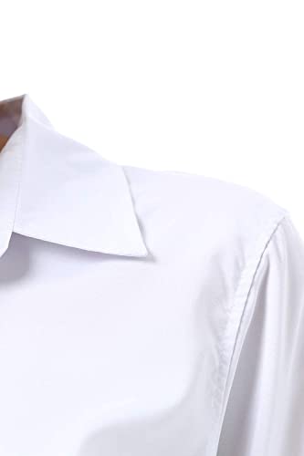 Gemolly Women's Basic Button Down Shirts Long Sleeve Plus Size Simple Cotton Stretch Formal Casual Shirt Blouse White M