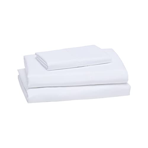 Amazon Basics Lightweight Super Soft Easy Care Microfiber 3-Piece Bed Sheet Set with 14-Inch Deep Pockets, Twin, Bright White, Solid