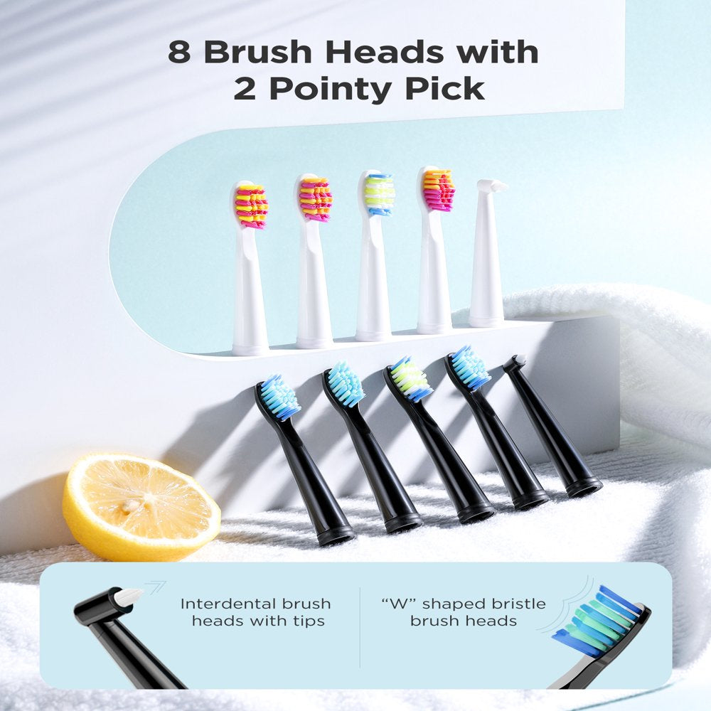 Fairywill Ultrasonic Electric Toothbrush with 5 Modes , Dual Pack Sonic Rechargeable Toothbrush for Adults with 8 Heads & 2 Travel Cases , Smart Timer , Fast Charger for 30 Days , Black & Pink