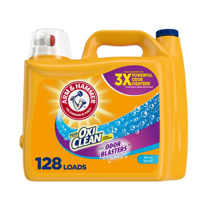 Arm & Hammer Plus OxiClean Odor Blaster Fresh Burst, 128 Loads Liquid Laundry Detergent, 166.5 fl oz