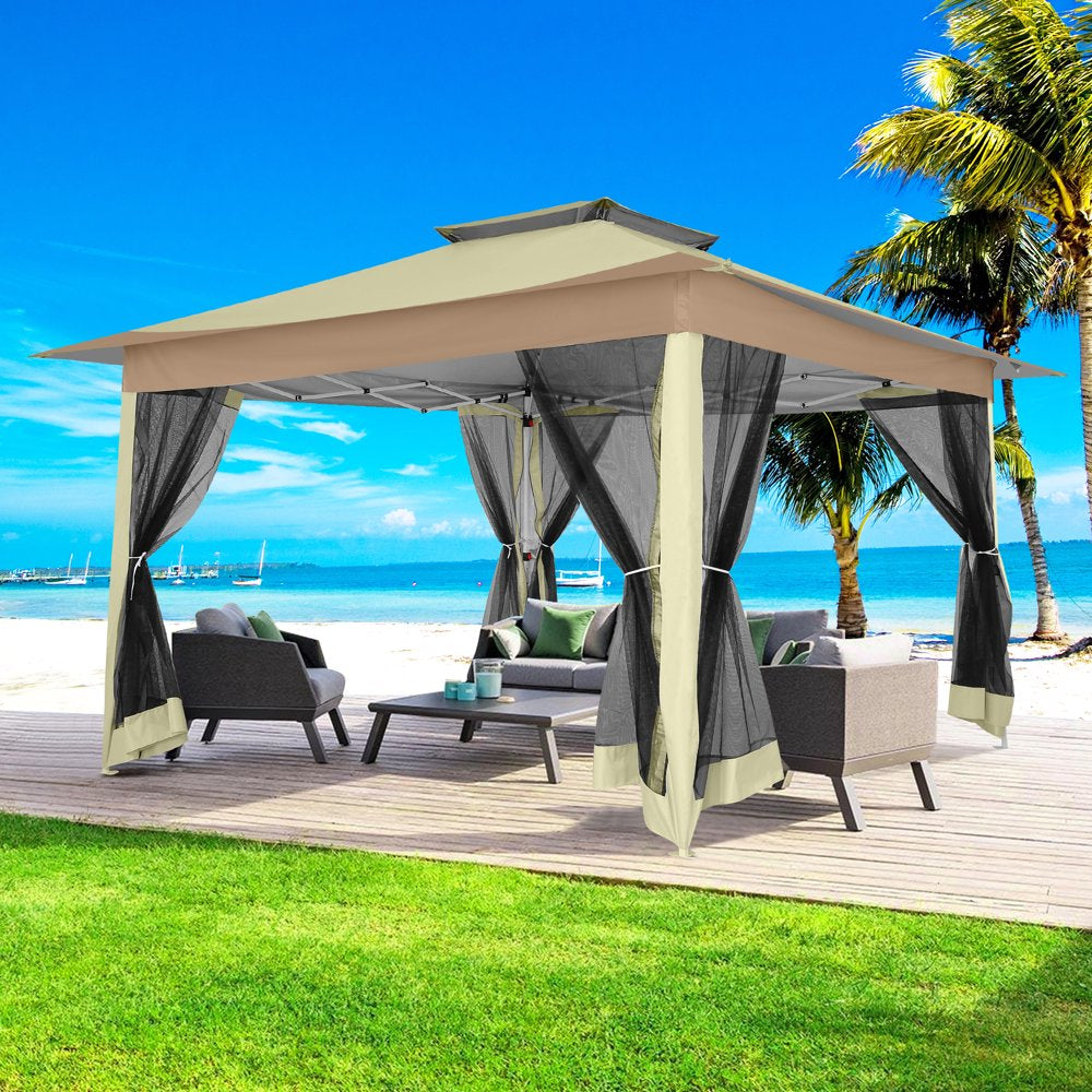 SANOPY 12x12FT Outdoor Gazebo Pop Up Gazebo with Mosquito Netting, Instant Patio Canopy Tent for Shade and Rain, 2 Tiered Vente Gazebo Canopy UPF 50+ for Garden Backyard with Carry Bag&4 Sandbags