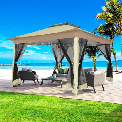 SANOPY 12x12FT Outdoor Gazebo Pop Up Gazebo with Mosquito Netting, Instant Patio Canopy Tent for Shade and Rain, 2 Tiered Vente Gazebo Canopy UPF 50+ for Garden Backyard with Carry Bag&4 Sandbags