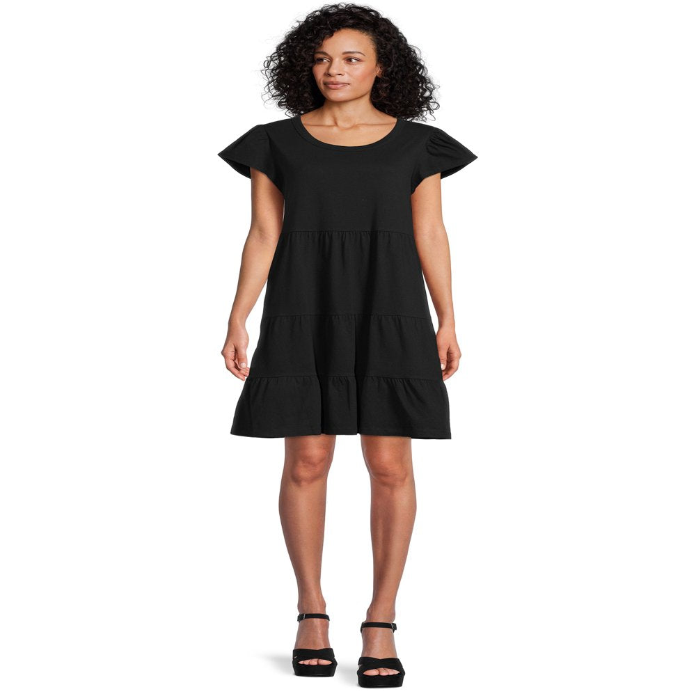  Women'S Short Sleeve Tiered Knit Dress