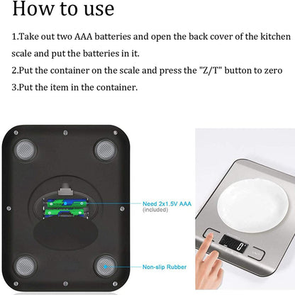 Food Kitchen Scale, Weight Grams and Oz, LED Backlit Display, Stainless Steel