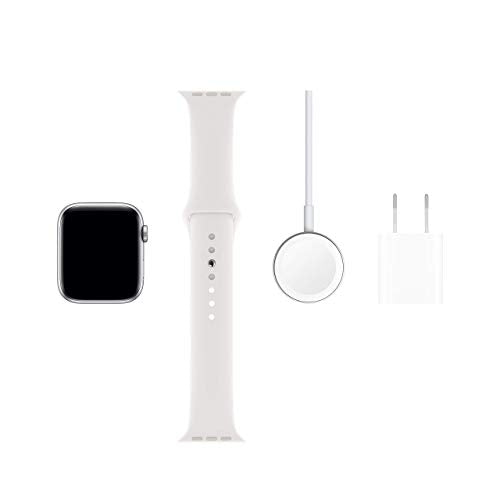 Apple Watch Series 5 (GPS, 44MM) Silver Aluminum Case with White Sport Band (Renewed)